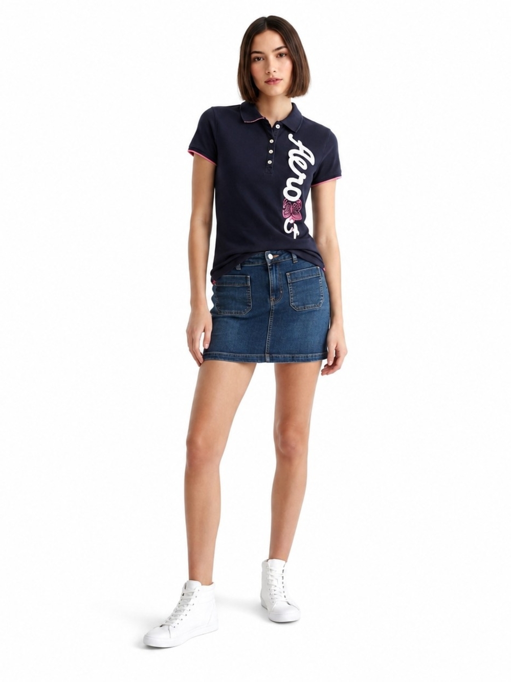 Aeropostale 2010s Raised Letter Polo Blue White Logo Preppy Retro Size Large